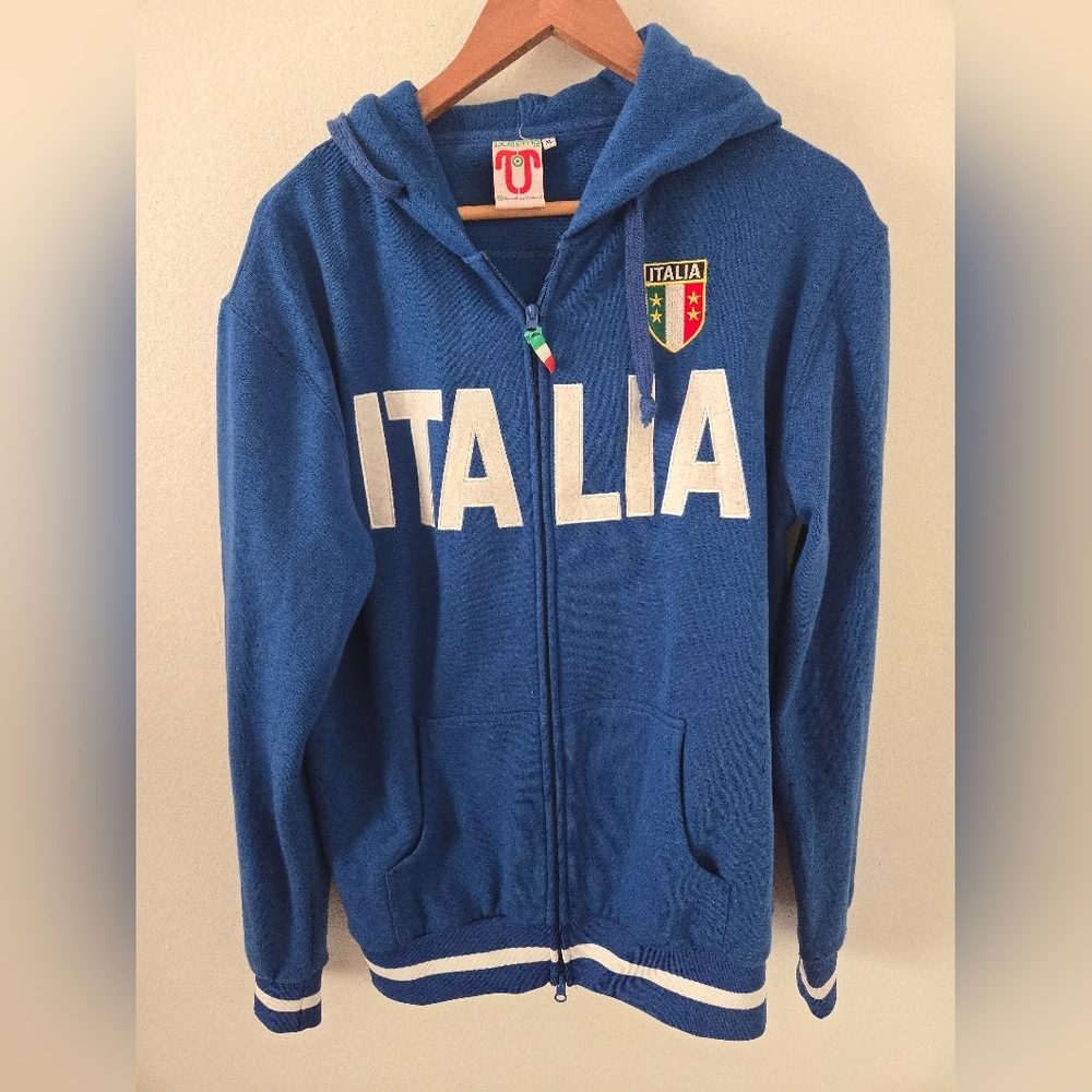 Vintage ITALIA Polifemo Hoodie Jacket Italian Flag Patch Embroidered Mens XL